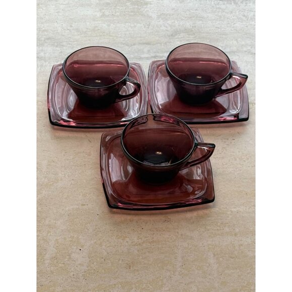 Hazel Atlas Moroccan Amethyst Purple Glass Cup & Square Saucer Set - Picture 5 of 14